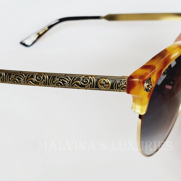GUCCI SUNGLASSES GG00222 003 HAVANA ACETATE METAL TIGER HEAD GG LOGO ENG… main image 6